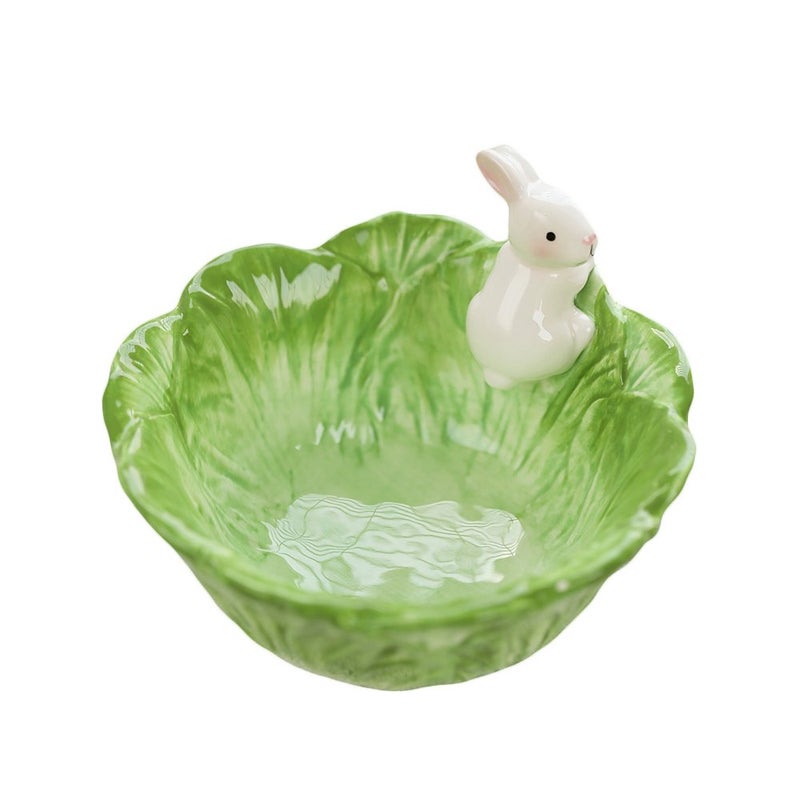 WAIT FLY Cute Cartoon Cabbage with Rabbit Shaped Ceramic Bowls Rice Bowls/ Salad Bowls/ Soup Bowls/ Saucer - Image 1